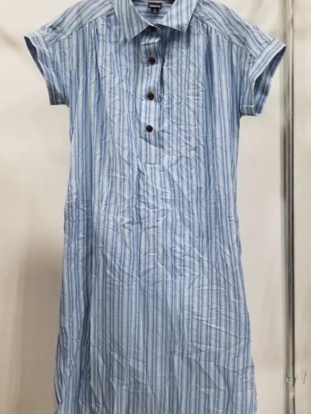 Patagonia Light Blue Striped Short Sleeve Shirt Dress